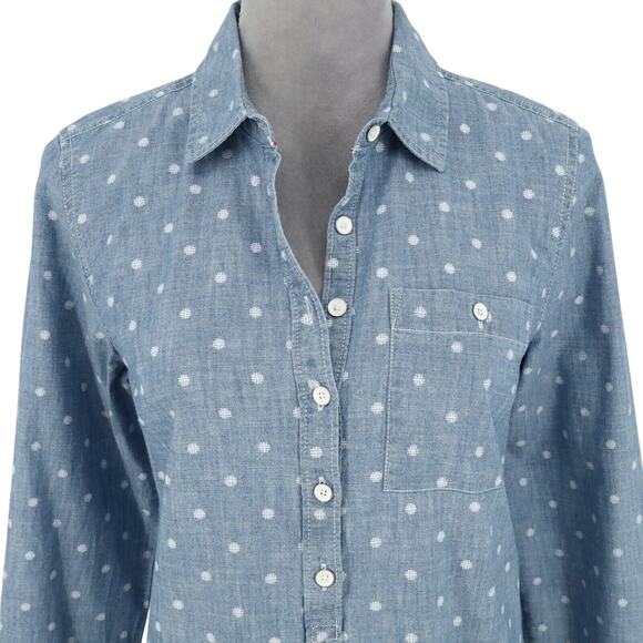 Tommy Hilfiger Top Womens Small Blue Polka Dot Boyfriend Fit Cotton Henley Shirt - Picture 7 of 13